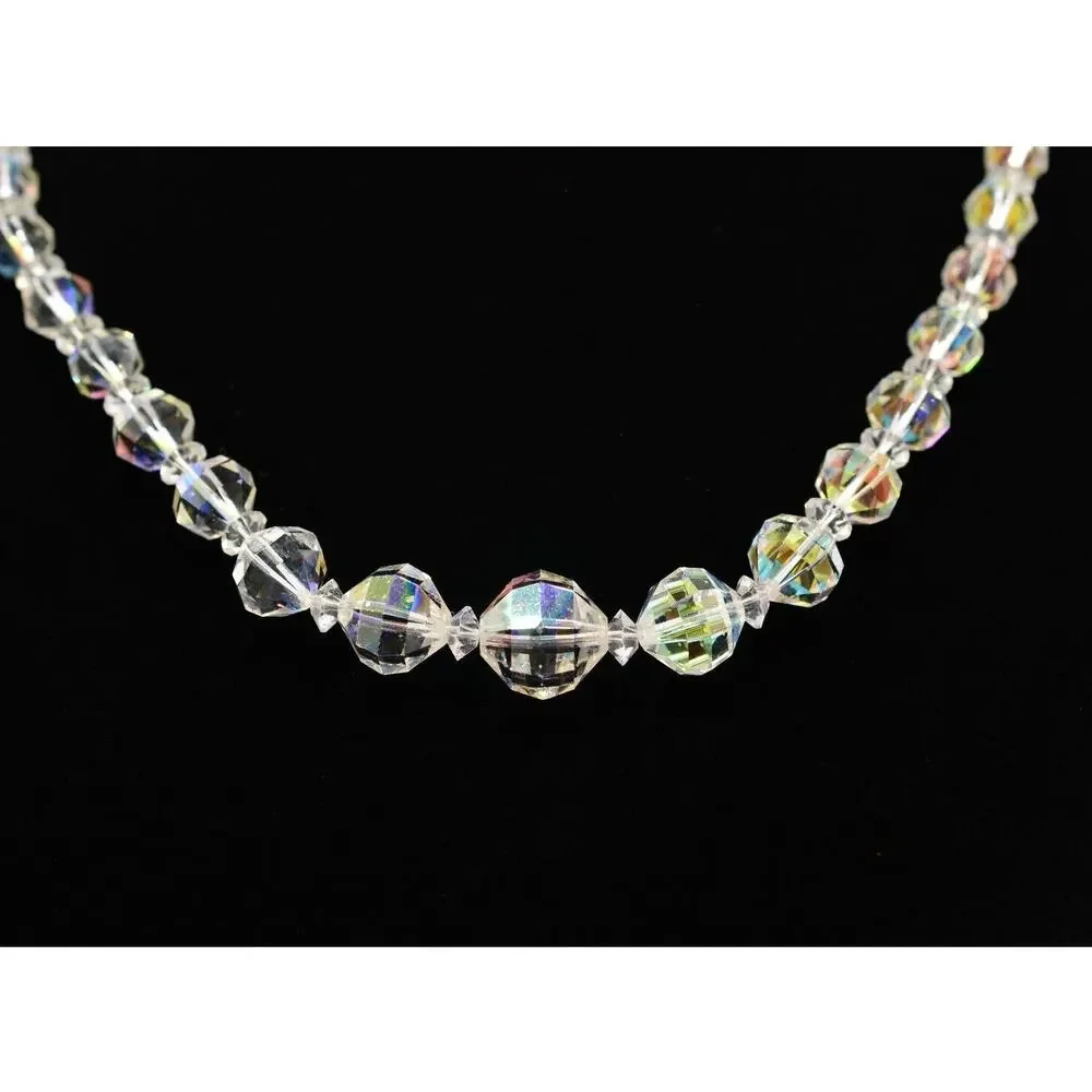 Laguna Vintage Crystal Necklace AB Aurora Borealis Beaded Sparkling Signed BinM